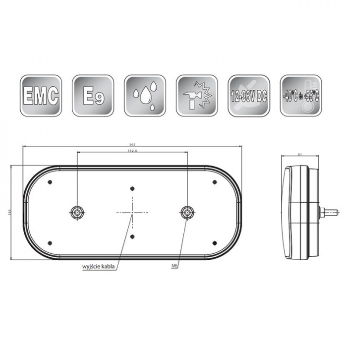 Lampa spate 302x130, LED, 6 functii, semnalizare dinamica - Fristom FT-610 LED DI P [5]