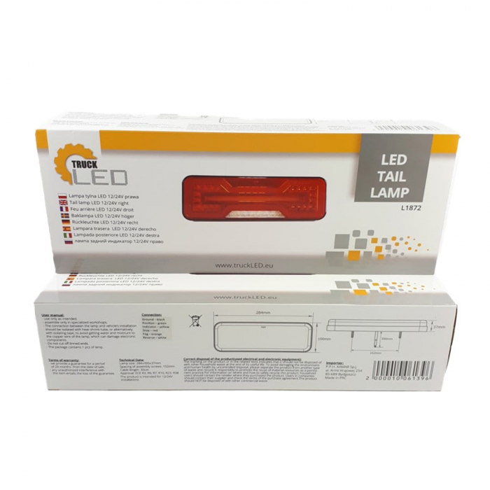 Lampa spate Full LED, pozitie cu efect neon, semnalizare dinamica, 28.4cm, 1224V - Truck LED L1871 L1872 [7]