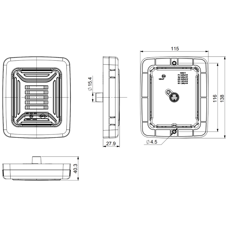 Lampa spate multifunctionala LED, CUBE, 12/24, rama metalizata, 11.5 x 13.8 x 4.03cm [12]