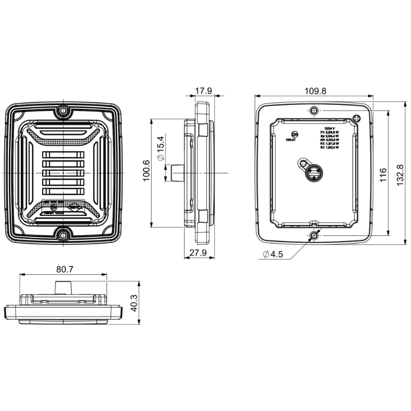 Lampa spate multifunctionala LED, CUBE, 12/24V, pozitie neon, stop si semnalizare dinamica, 13.8 x 11.5 x 4cm [15]