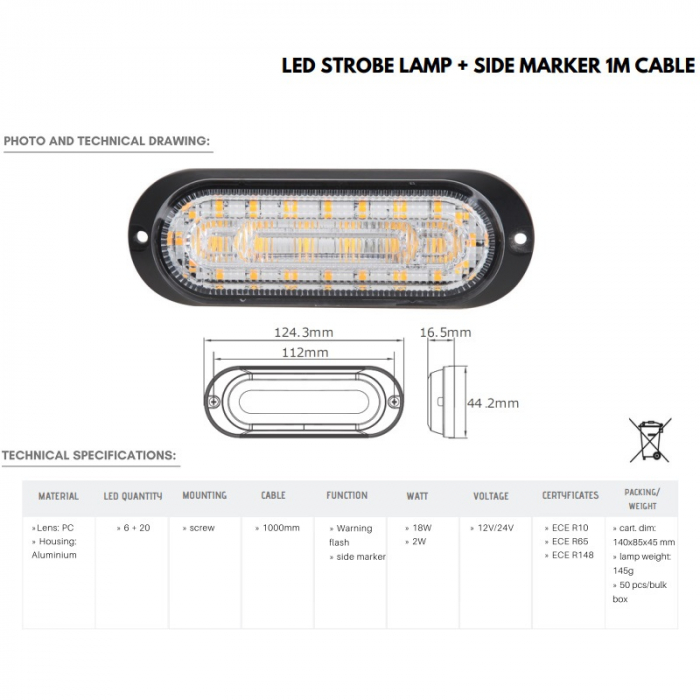 Lampa stroboscop cu functie de lampa gabarit, cablu 1m - Truck LED  LW0049-1 [4]