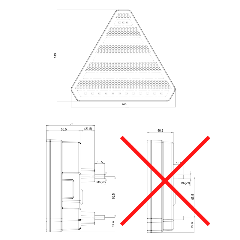 Lampa triunghiulara LED multifunctionala spate, tripla cu 5 functii, 12/24V, 16.3 x 14.3cm, mufa 5 Pini Baionet [2]