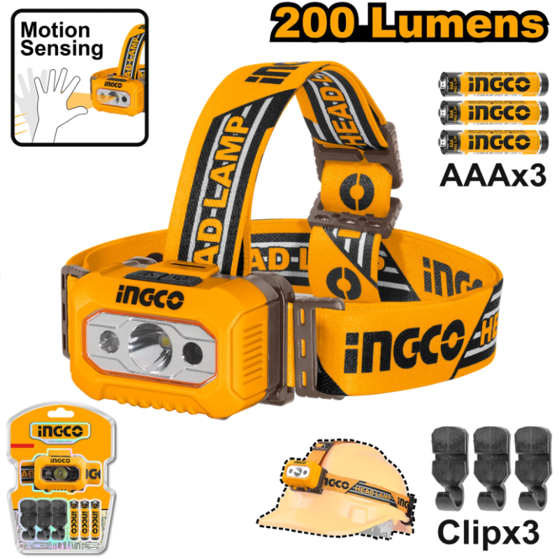 Lanterna de cap, 200 lumeni, cu senzor de miscare, IPX4, 91m distanta, baterii AAA [3]