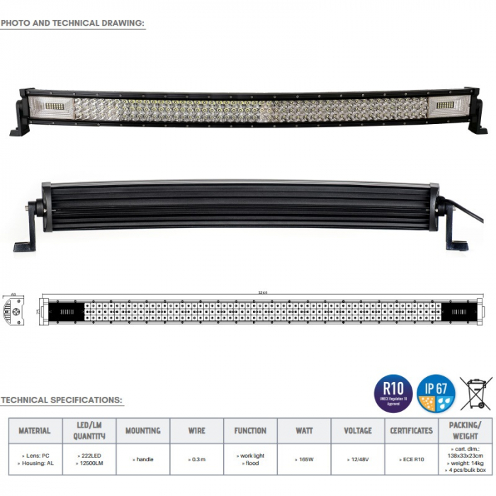 Led bar curbat 222 x LED, 126cm, 1224V, 12500LM - Truck LED LB0112V [2]