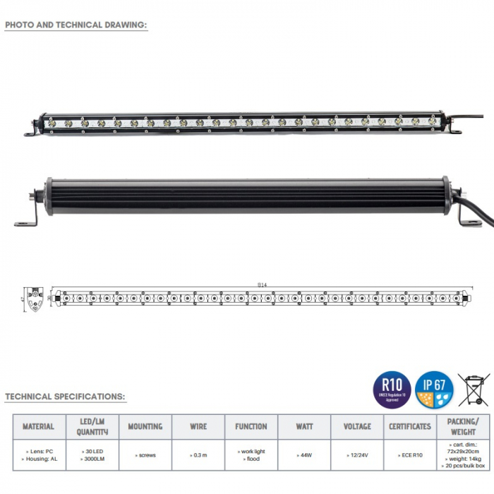 Led bar slim 30 x LED, 81.4cm, 1224V, 3000LM - Truck LED LB0105 [5]