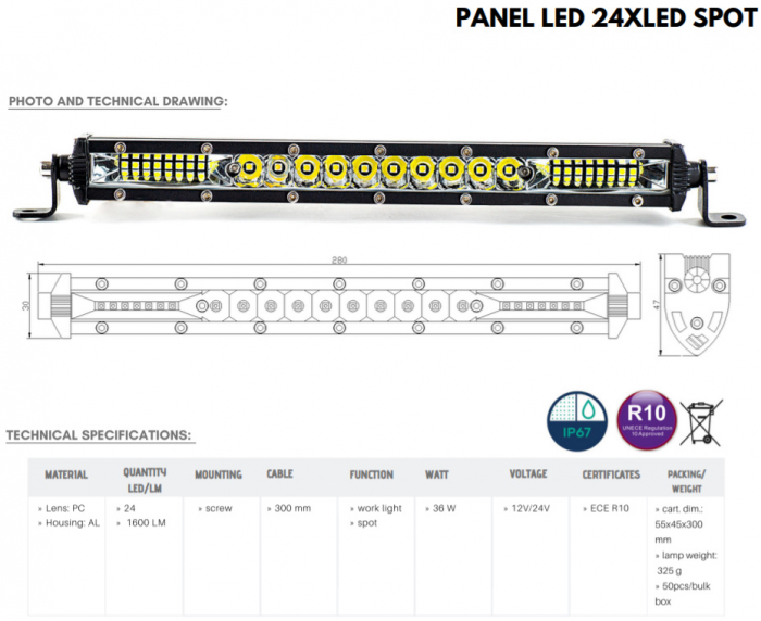 Led Bar Slim, 36w, 28cm - Truck LED LB0075 [3]