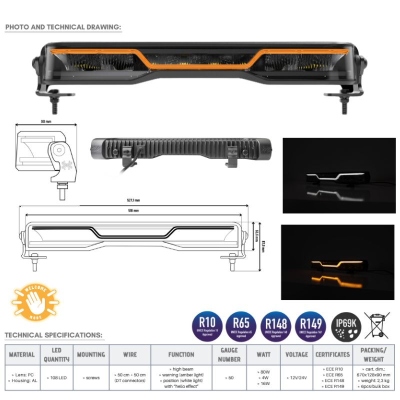 LED Bar X SPIDER VENOM, 108 LED-uri, 52.7 cm, IP69K, pozitie dinamica / Hello Efect [7]