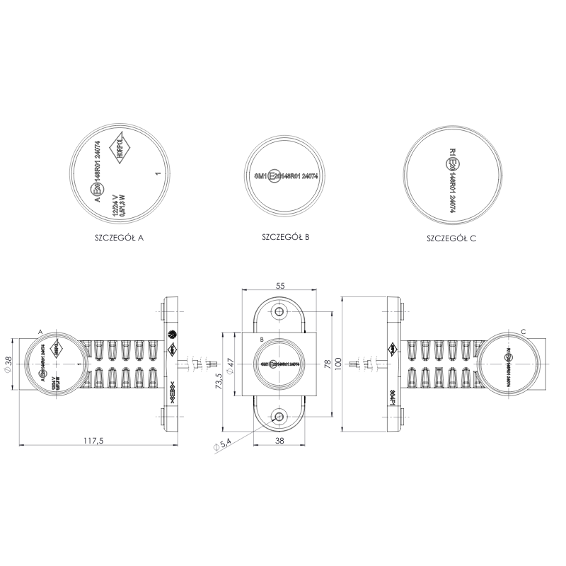 Lumina de Gabarit LED pe Brat Lung, 12/24V, 11.75cm, Alb/Portocaliu/Rosu, IP68 [4]