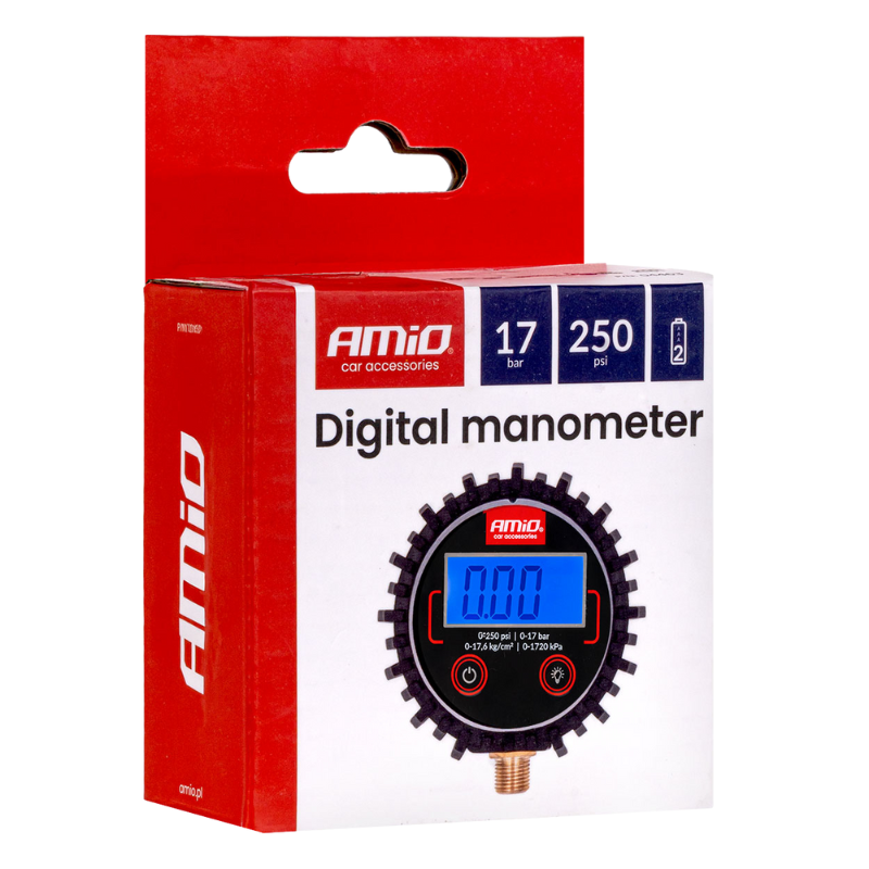 Manometru Digital Presiune Anvelope, 0-17 Bar 0-250 PSI, Carcasa Cauciuc Protectie, Citire Rapida, Display Digital Iluminat, Precizie [11]