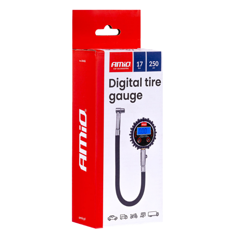 Manometru Digital Profesional, Presiune Roti 0-17 Bar 0-250 PSI, Furtun Flexibil 30 cm, Valva Eliberare Rapida, Display LCD Iluminat, Precizie Inalta [10]