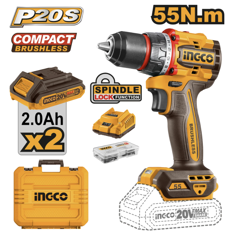 Masina de gaurit si insurubat 20V, Brushless, 55 Nm, mandrina metalica 13mm [2]