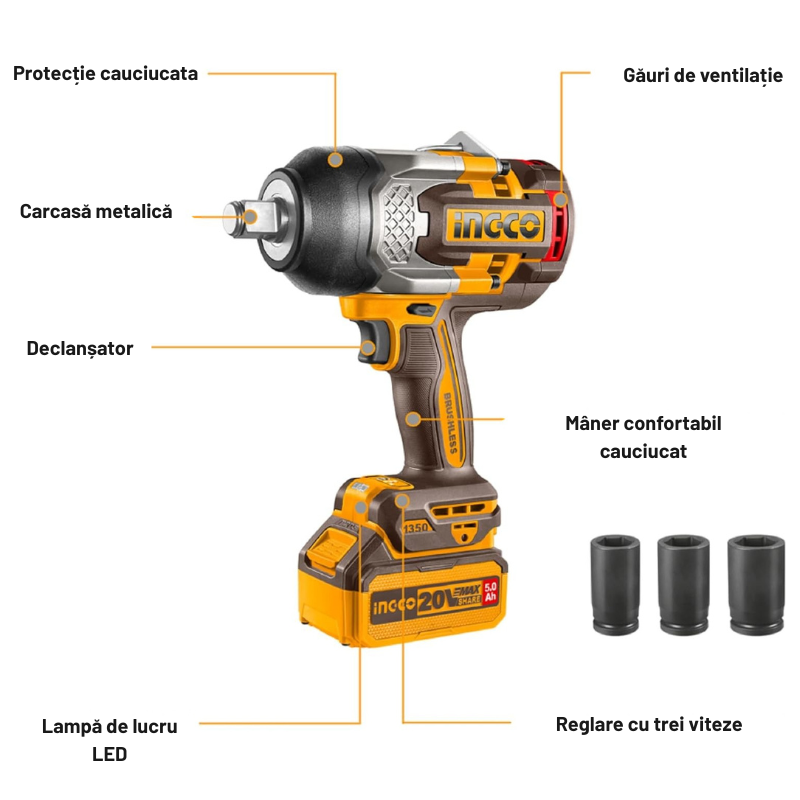 Masina de insurubat cu Impact fara Perii Ingco, 20V, 1900 Nm, 3/4" [4]