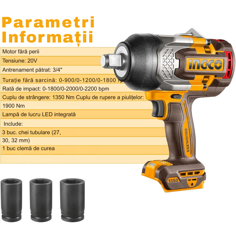 Masina de insurubat cu Impact fara Perii Ingco, 20V, 1900 Nm, 3/4" [5]