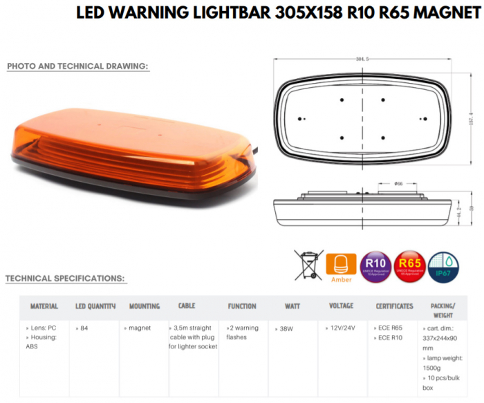 Mini rampa girofar, talpa magentica dubla, 84LED-uri - Truck LED BLK0032 [3]