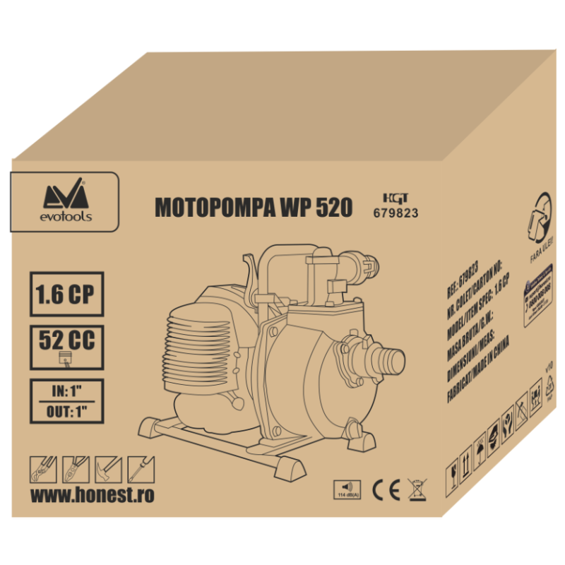 Motopompa Apa, 1.6 CP, 52 CC, Racorduri 1 Inch, Portabila [2]
