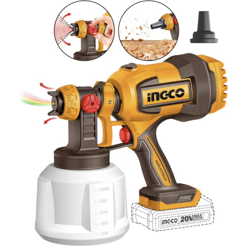 Pistol de Vopsit 20V Fara Fir, Duze Cupru, 800ml/min, Functie Suflare [1]