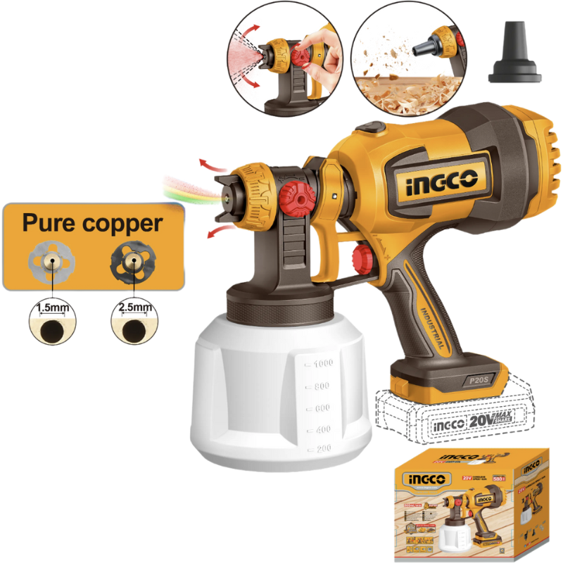 Pistol de Vopsit 20V Fara Fir, Duze Cupru, 800ml/min, Functie Suflare [2]