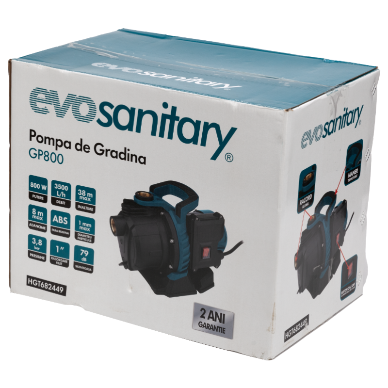 Pompa de Gradina GP800, 800W, 3500 L/h, Presiune 3.8 Bar, Inaltime Pompare 38m, Aspiratie 8m [4]