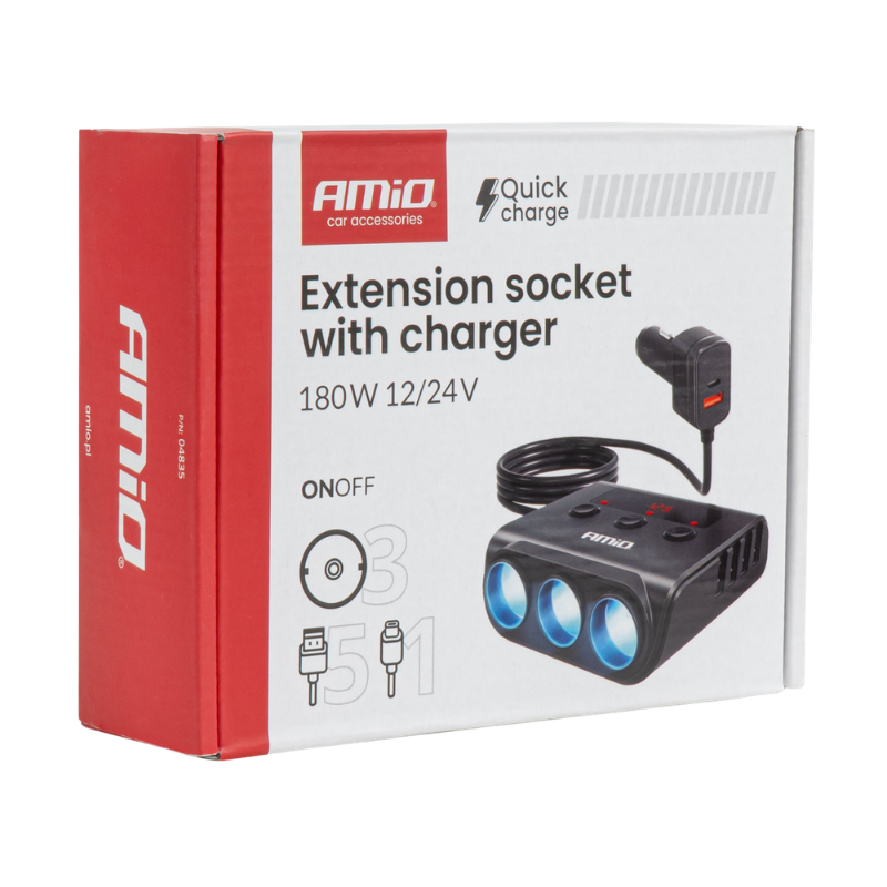 Prelungitor bricheta auto, 180W cu 4 USB si afisaj LED [9]