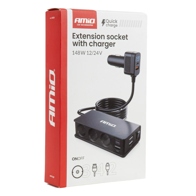 Prelungitor bricheta auto, 3 prize, 4 USB, 148W, QC PD [10]