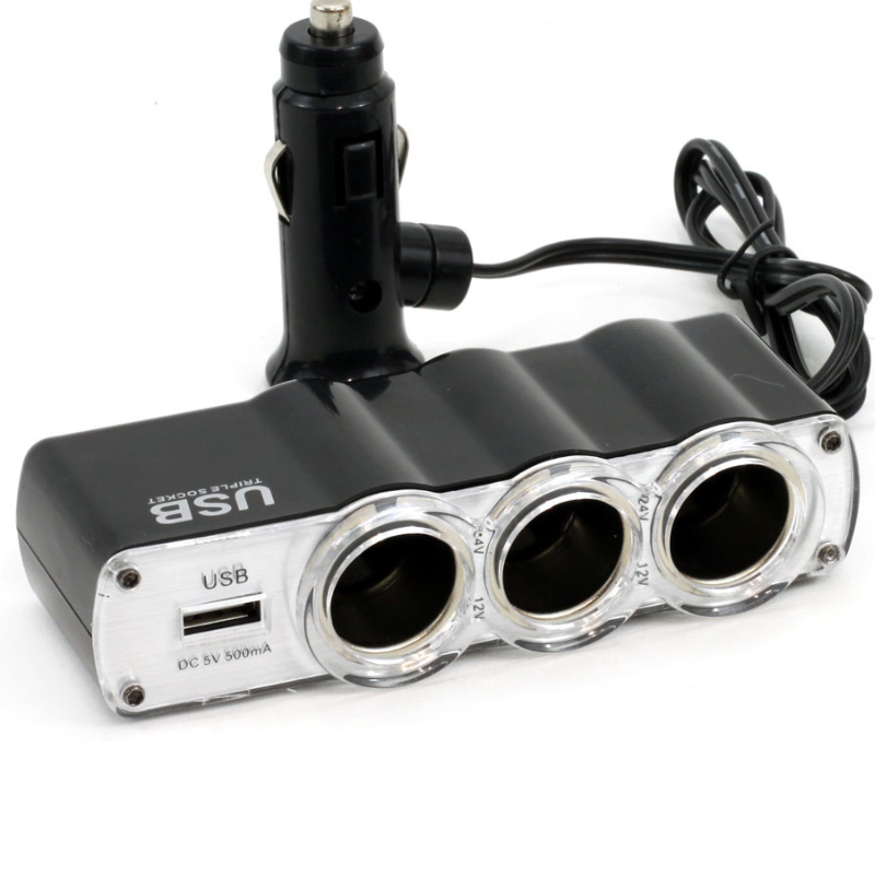 Prelungitor Priza Bricheta Auto SOC4, 3 Prize + 1 USB [1]