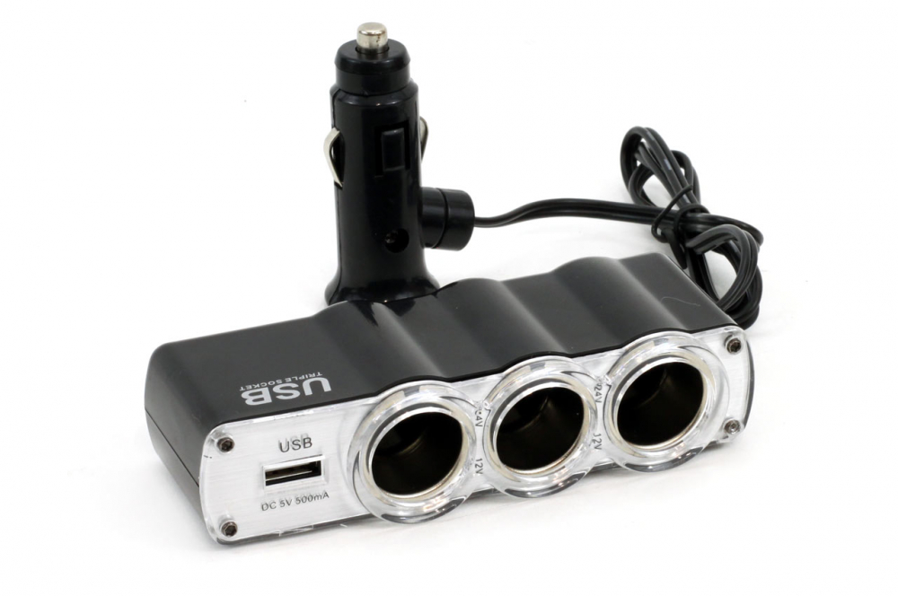 Prelungitor Priza Bricheta Auto SOC4, 3 Prize + 1 USB [1]