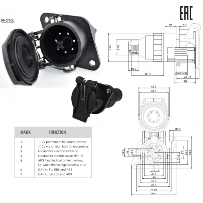 Priza electrica 7 pini, EBS, 24V - Truck LED E1217 [3]