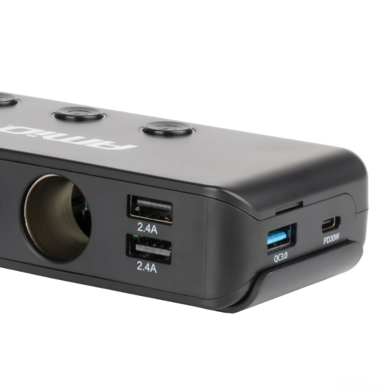 Multiplicator Priza Bricheta Auto, 3 Socluri 200W, 4 Porturi USB Quick Charge QC3.0 PD, Cablu 1m, Volmetru LED 12-24V [7]