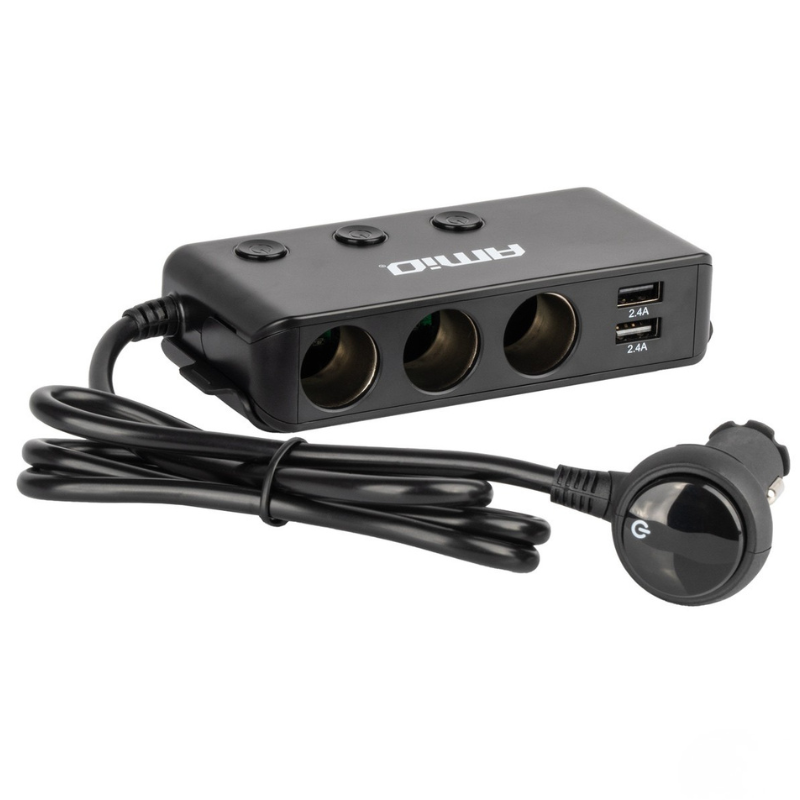 Multiplicator Priza Bricheta Auto, 3 Socluri 200W, 4 Porturi USB Quick Charge QC3.0 PD, Cablu 1m, Volmetru LED 12-24V [2]