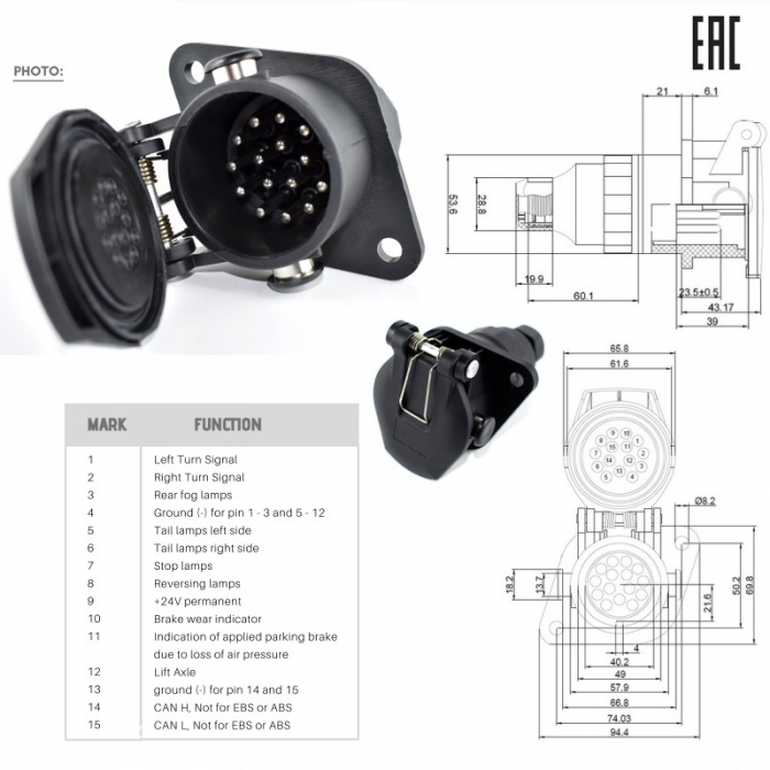 Priza, fisa electrica remorca 15 pini tata, 24V - Truck LED G-15-S [3]