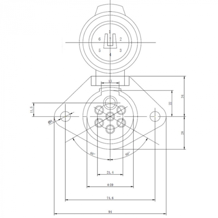 Priza metalica electrica pentru remorca cu 7 pini, tip N, 24V - Truck LED E1233-A [2]