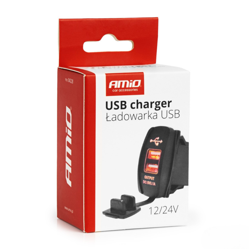 Priza USB Dubla Incastrabila Auto/Barca, Impermeabila, LED Rosu, 12V/24V [5]