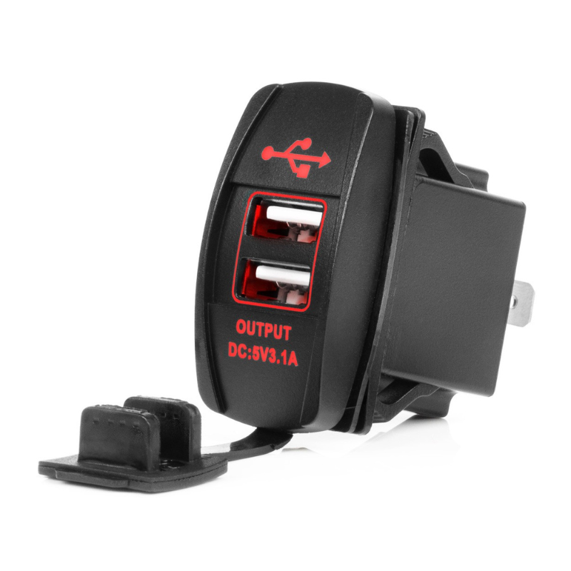 Priza USB Dubla Incastrabila Auto/Barca, Impermeabila, LED Rosu, 12V/24V [1]
