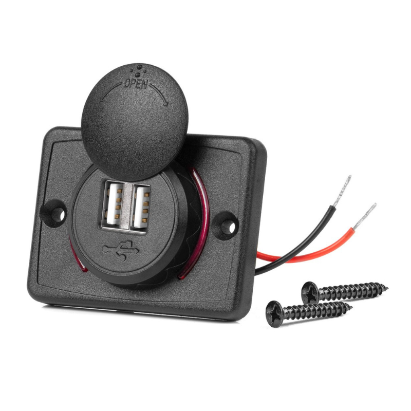 Priza USB Dubla Patrata Incastrabila, Impermeabila, LED Rosu, 12V/24V [1]