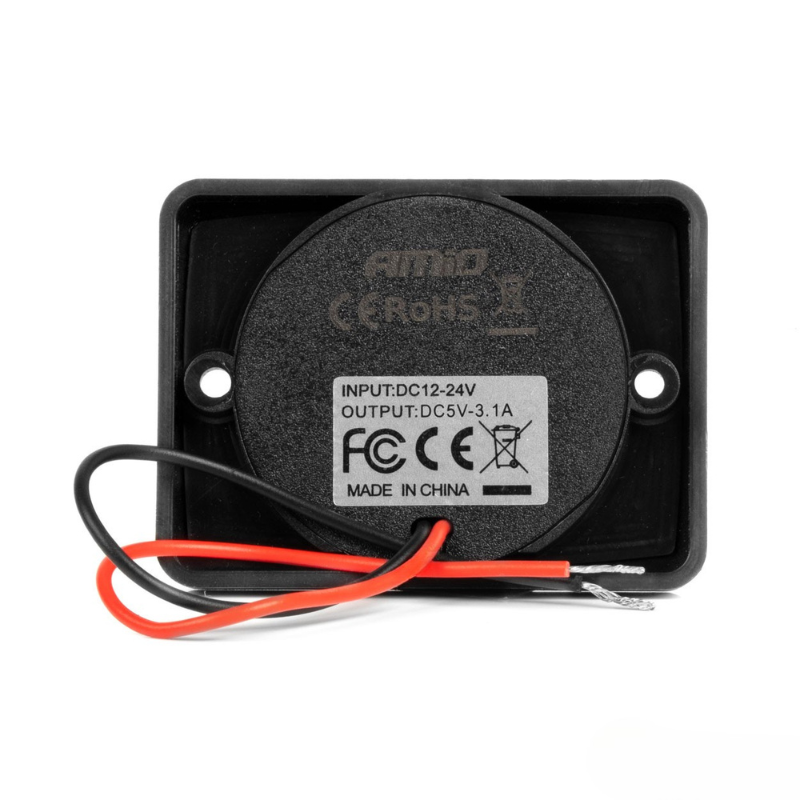 Priza USB Dubla Patrata Incastrabila, Impermeabila, LED Rosu, 12V/24V [2]
