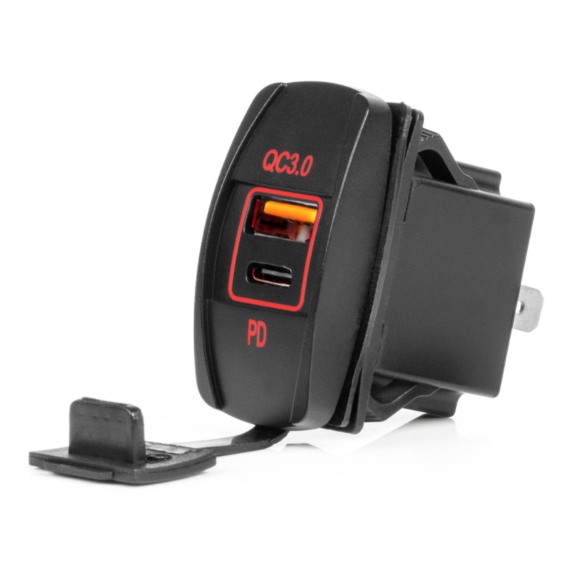 Priza USB + USB-C QC3.0 Incastrabila Auto/Barca, Impermeabila, LED Rosu, 12V/24V [1]