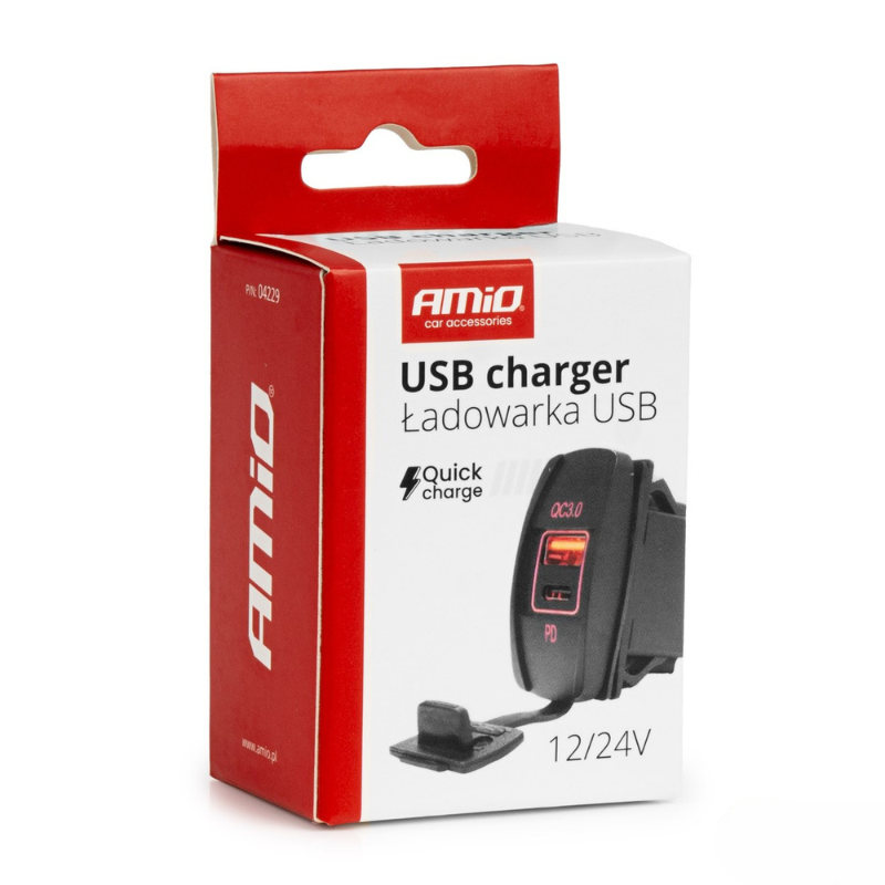 Priza USB + USB-C QC3.0 Incastrabila Auto/Barca, Impermeabila, LED Rosu, 12V/24V [5]