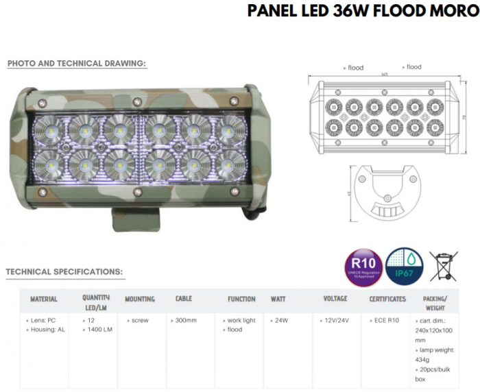 Proiector 36w, 12 Led-uri, 12V24V, Army Green LB0032FM [3]