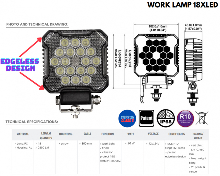 Proiector de lucru, 26w, 1224V, marşarier, design patentat, 2800 Lm - Truck LED L0172 [5]