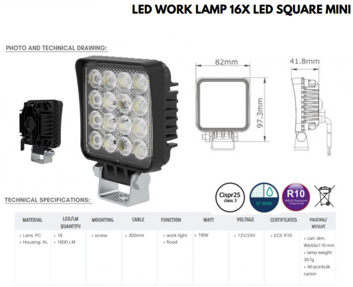 Proiector de lucru Slim, 16 LED-uri - Truck LED L0160 [7]