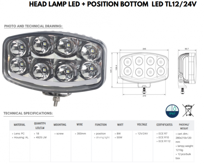 Proiector Full-Led, Pozitie si Faza Lunga Led, 1224V, Dreptunghiular - Oval, Jumbo - Truck LED L3413 [13]