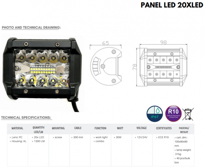 Proiector LED auto, lampa lucru, 30W, 1300lm - Truck LED LB0086 [2]