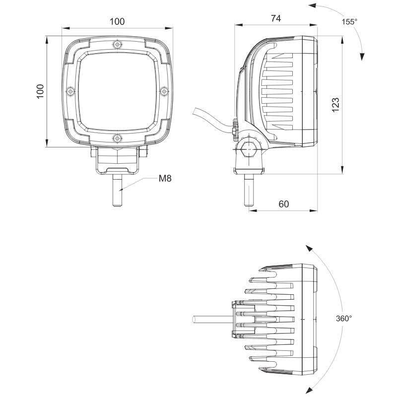Proiector LED auto lucru, 2800 lumeni, 9 diode CREE, carcasa aluminiu, 12-24V, cablu 1.5m [7]