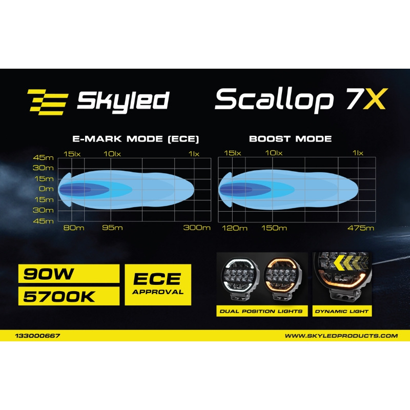 Proiector LED Auto, Scallop 7X 90W, Diametru 17,8cm, Lumina Pozitie Dinamica Alb-Portocaliu, Faza Lunga, Omologare ECE R149, Accesorii 4x4 Offroad [13]