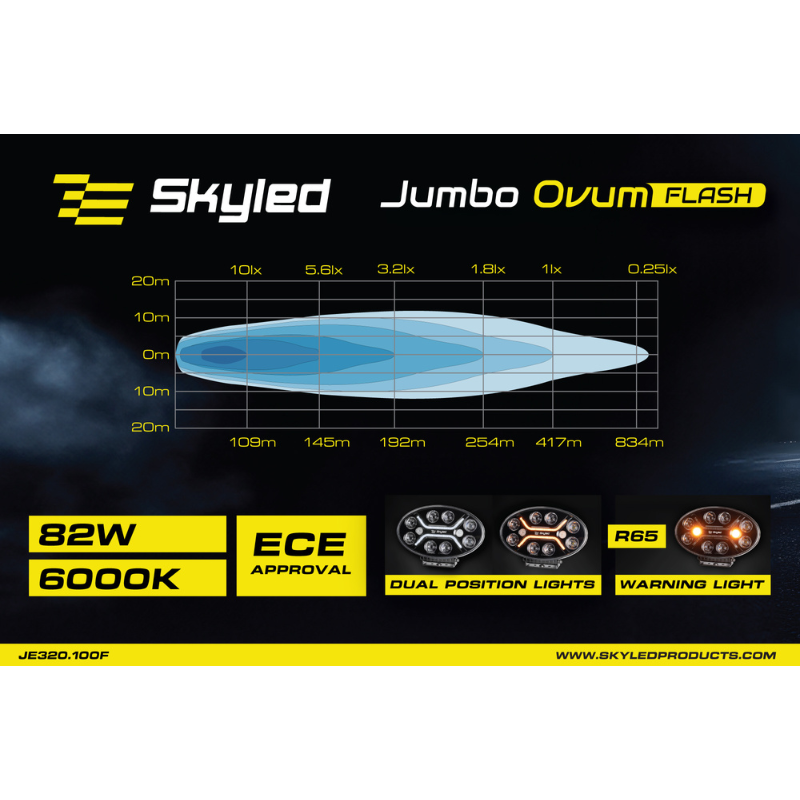 Proiector LED auxiliar Jumbo Ovum Flash, 82W, 12/24V, lumina drum, stroboscop portocaliu [14]