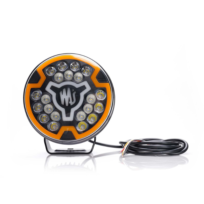 Proiector LED cu 3 tipuri pozitie, Flood, 12 / 24V, 17.8cm, 9200lm, 5700K, 82W, cablu 3m, pozitie alba logo + pozitie galbena contur, contur galben [9]
