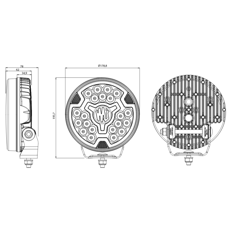 Proiector LED cu 3 tipuri pozitie, Flood, 12 / 24V, 17.8cm, 9200lm, 5700K, 82W, cablu 3m, pozitie alba logo + pozitie galbena contur, contur galben [7]