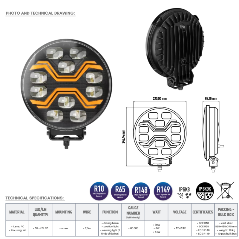 Proiector rotund LED X-SPIDER TOXIC, 80W, 22cm, faza, pozitie alba si stroboscop portocaliu [4]