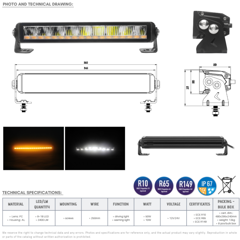 Proiector Ledbar cu stroboscop, 12/24V, 3400LM, 35.2 x 6.5cm [8]