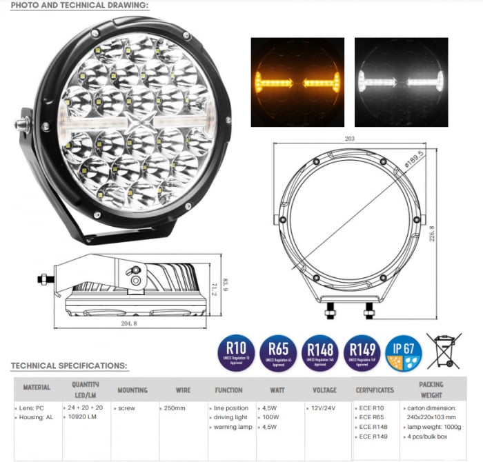 Proiector rotund Full LED, cu pozitie si stroboscop, 1224V, 100W - Truck LED L3426 [13]